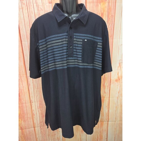 Travis Mathew XXL Mens Polo Shirt Black Striped Pima Cotton Blend Slim Fit - Picture 1 of 8